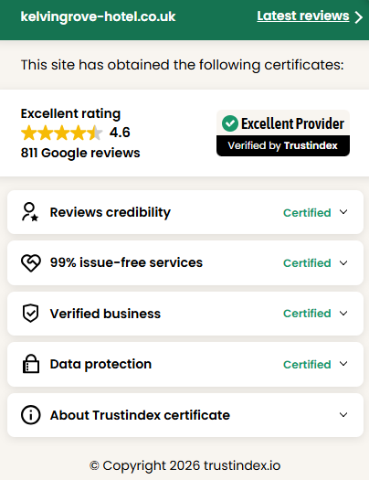 Kelvingrove Hotel Reviews Certificate | McQuade Group Kelvingrove Hotel Reviews Certificate